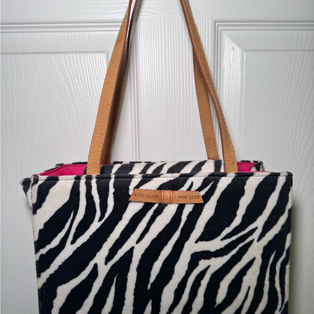 Kate Spade Zebra Stripe Tote - Black and White with Tan Handles